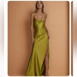 NWT • Qiosh • US 8 • Chartreuse Backless Gown
